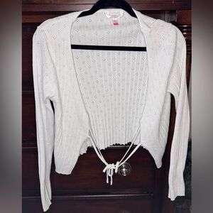 White Knit Cardigan with Tie Front